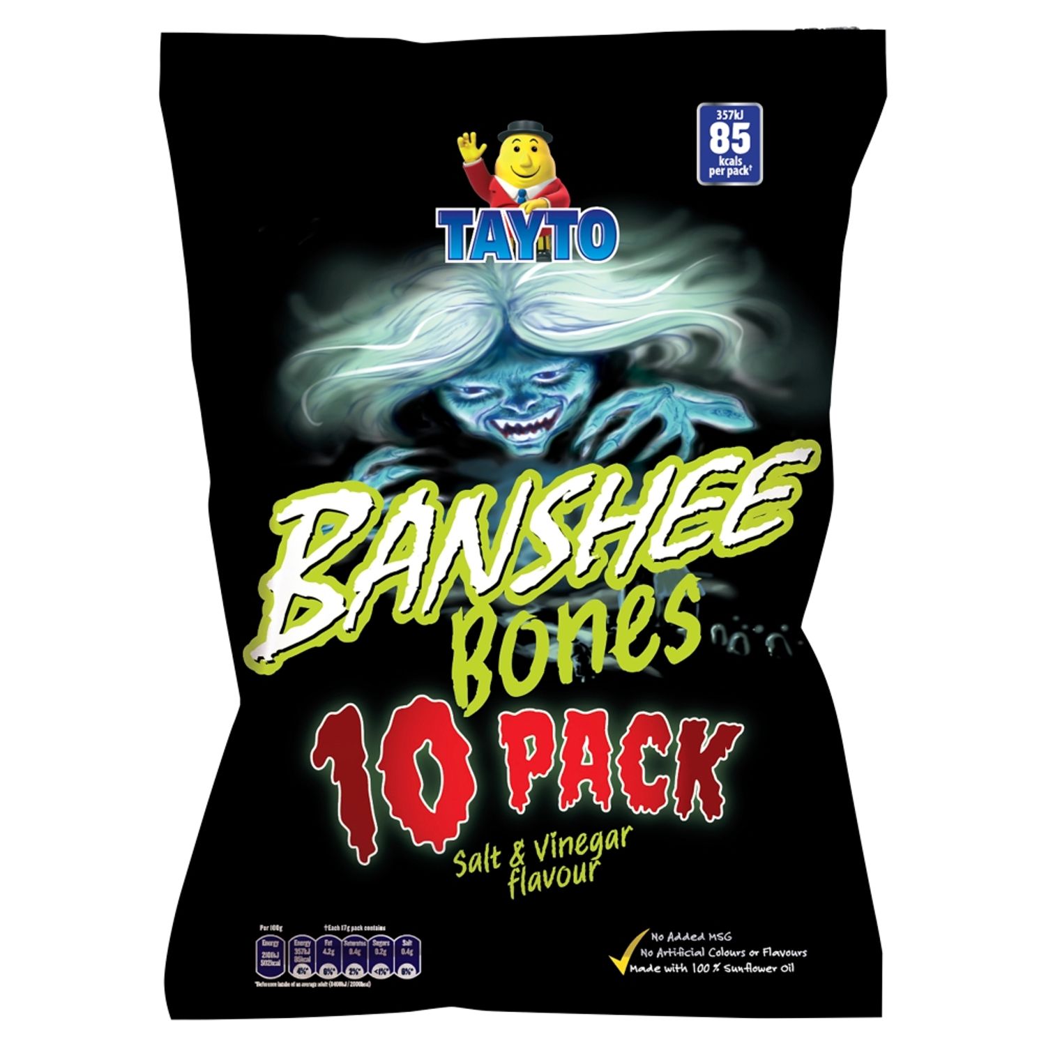 Banshee Bones Salt & Vinegar Flavour 10 X 17g Tayto